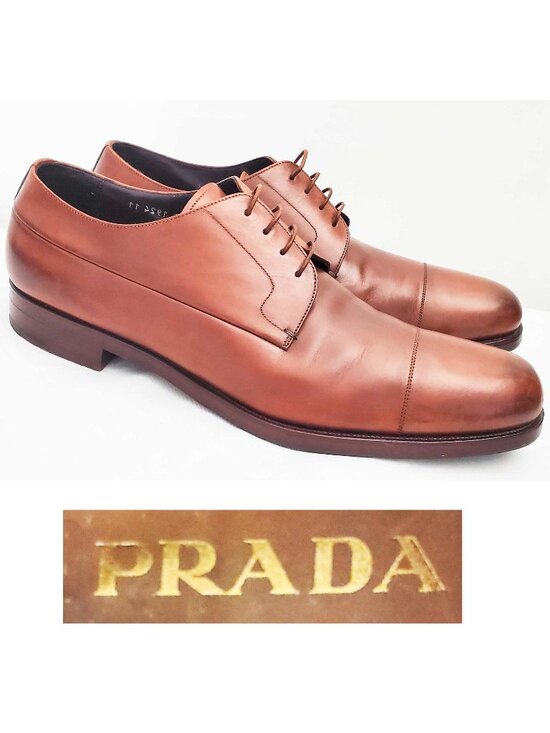 PRADA Men\'s Brown Leather Cap Toe Derby Dress Shoes 11 main image 5